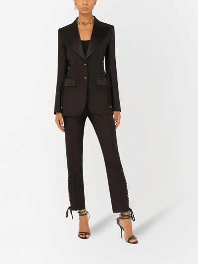Dolce & Gabbana Lace-up Detail Single-breasted Blazer In Schwarz