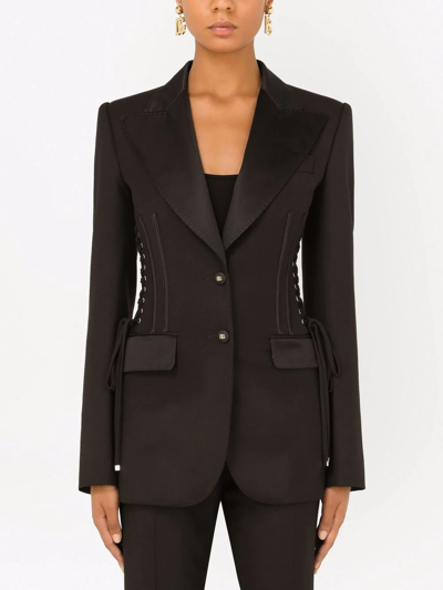 Dolce & Gabbana Lace-up Detail Single-breasted Blazer In Schwarz
