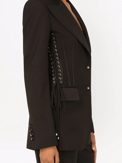 Dolce & Gabbana Lace-up Detail Single-breasted Blazer In Schwarz