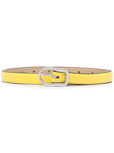 Shop Dorothee Schumacher Logo-buckle Skinny Leather Belt In Gelb