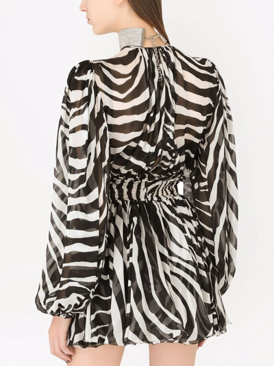 Shop Dolce & Gabbana Zebra-print Puff-sleeve Mini Dress In Schwarz