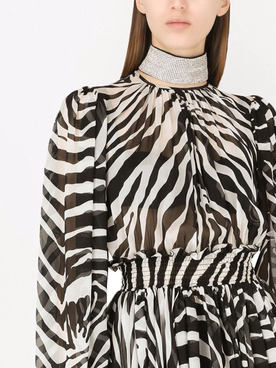 Dolce & Gabbana Zebra Printed Silk Chiffon Mini Dress In Schwarz