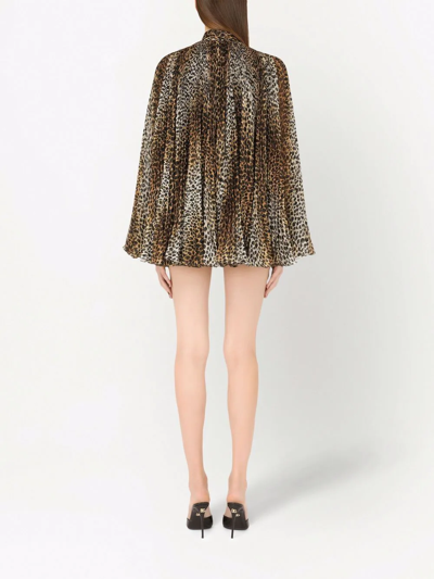 Dolce & Gabbana Leopard Print Pleated Mini Dress In Braun