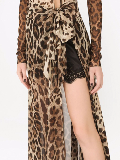 Dolce & Gabbana Tie-front Leopard-print Silk-georgette Maxi Dress In Braun