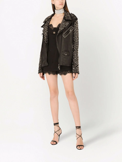 Dolce & Gabbana Stud-embellished Leather Jacket In Schwarz