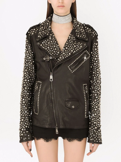 Dolce & Gabbana Stud-embellished Leather Jacket In Schwarz