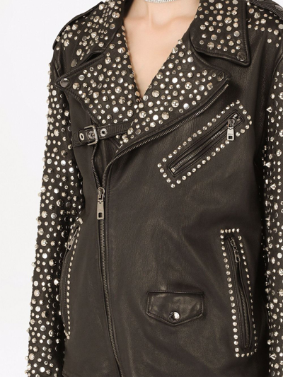 Shop Dolce & Gabbana Studded Leather Biker Jacket In Schwarz