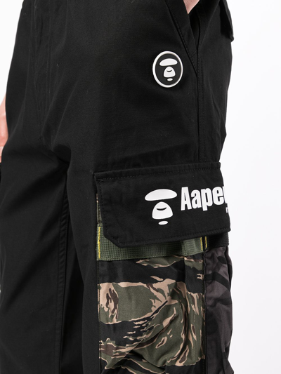 Shop Aape By A Bathing Ape Camo-detail Cargo Trousers In Schwarz