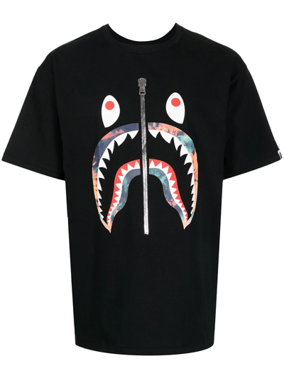 Shop A Bathing Ape Shark-teeth Cotton T-shirt In Schwarz