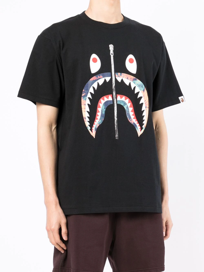 Shop A Bathing Ape Shark-teeth Cotton T-shirt In Schwarz