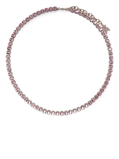 Shop Amina Muaddi Crystal Tennis Necklace In Silber