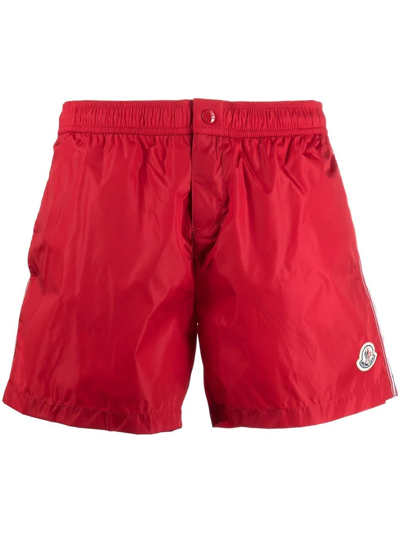 Shop Moncler Logo-patch Swim Shorts In Rot