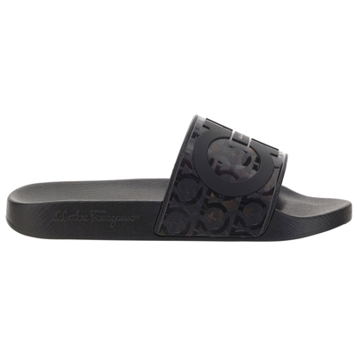 Shop Ferragamo Men's Slippers Sandals   Gancini In Grey