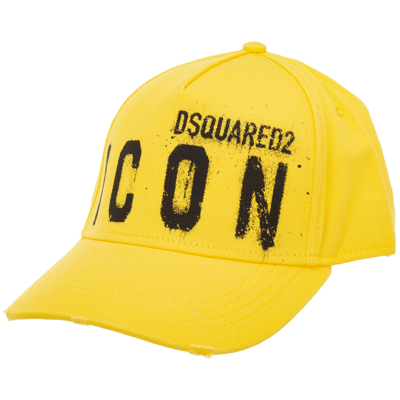 Shop Dsquared2 Adjustable Men's Cotton Hat Baseball Cap   Icon Spray In Yellow