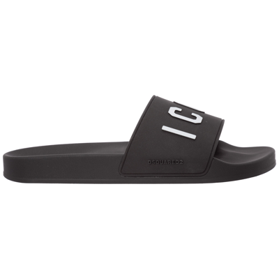Shop Dsquared2 Men's Slippers Sandals Rubber   Icon In Black