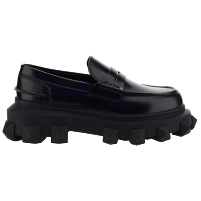 Shop Valentino Men's Leather Loafers Moccasins    Trackstud In Black