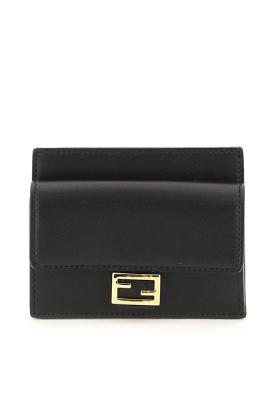 Shop Fendi Baguette Ff Card Holder With Coin Purse In Black