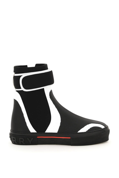 Shop Burberry Rubber And Neoprene Ankle Boots In Black,white