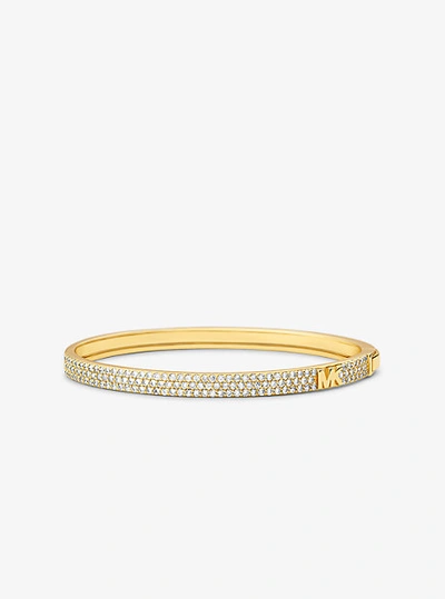 Shop Michael Kors Precious Metal-plated Sterling Silver Pavé Logo Bangle In Gold