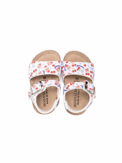 Shop Monnalisa Cherry-print Double Buckle Sandals In White