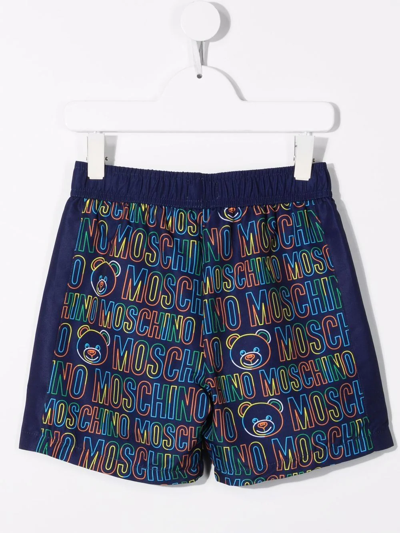 Shop Moschino Logo Swim Shorts In Blue