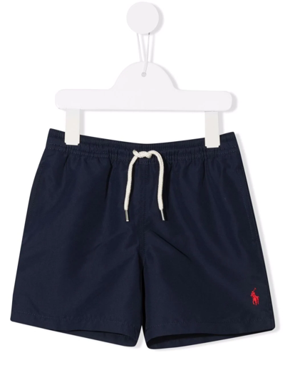 Shop Ralph Lauren Embroidered-logo Swim Shorts In Blue