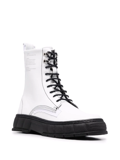 Viron Apple Faux Leather Combat Boots In White