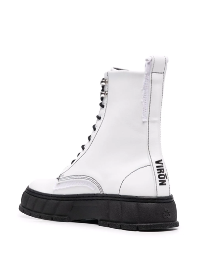 Viron Apple Faux Leather Combat Boots In White