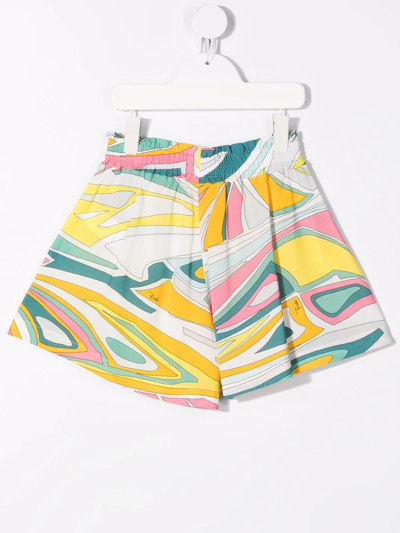 Shop Emilio Pucci Junior Abstract-print Wide-leg Shorts In Yellow