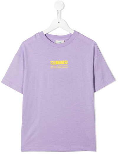 Shop Fendi Logo Crew-neck T-shirt In Purple