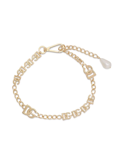 Dolce & Gabbana Dg Logo And Pearl Belt In Gold