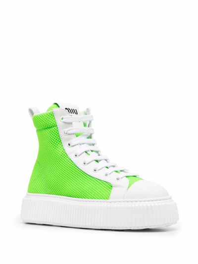 Shop Miu Miu Women's Green Leather Hi Top Sneakers