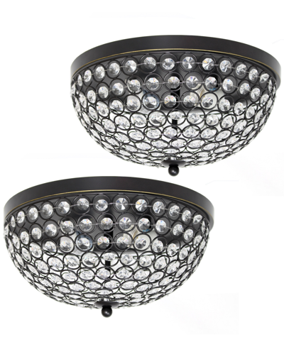 Lalia Home Crystal Glam 2 Light Ceiling Flush Mount, Pack Of 2 In Restoration Bronze