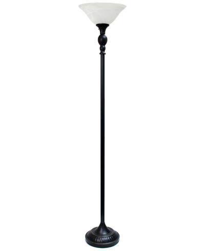 Shop Lalia Home Classic 1 Light Torchiere Floor Lamp With Marbleized Glass Shade In Restoration Bronze/white Shade