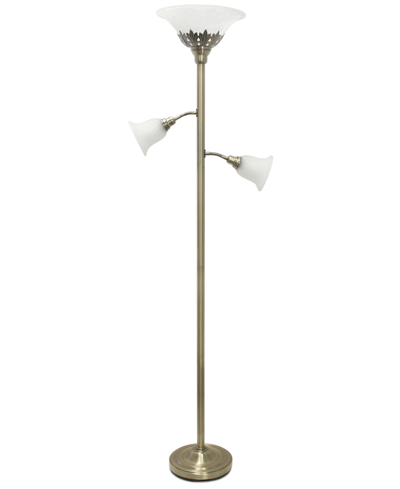 Shop Lalia Home Torchiere Floor Lamp With 2 Reading Lights And Scalloped Glass Shades In Antique Brass/white Shade