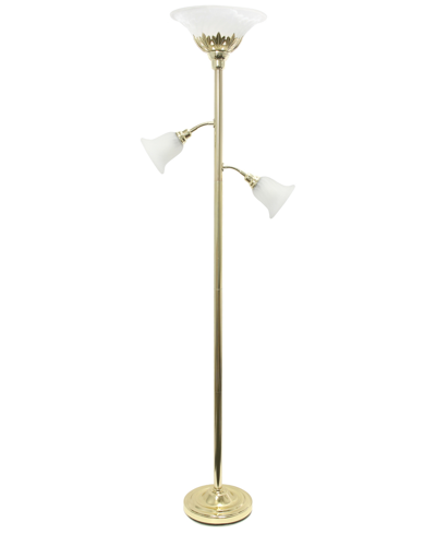 Shop Lalia Home Torchiere Floor Lamp With 2 Reading Lights And Scalloped Glass Shades In Gold-tone/white
