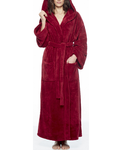 Shop Arus Hooded Full Ankle Length Premium Fleece Bathrobe In Wine Red