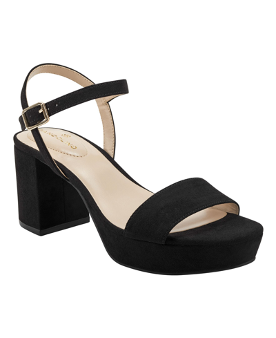 Shop Bandolino Women's Pennie Platform Block Heel Sandals Women's Shoes In Black - Faux Suede