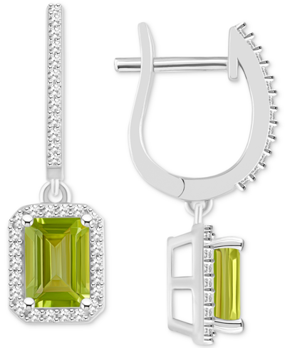 Macy's Rhodolite Garnet (2-1/2 Ct. T.w.) & Diamond (1/3 Ct. T.w.) Halo Leverback Drop Earrings In Sterling In Peridot