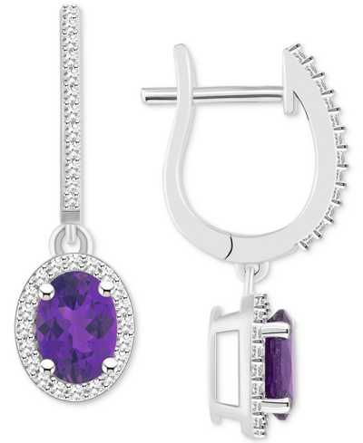 Macy's Rhodolite Garnet (1-7/8 Ct. T.w.) & Diamond (1/3 Ct. T.w.) Leverback Drop Earrings In Sterling Silve In Amethyst