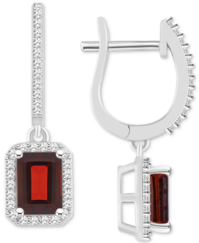 Macy's Rhodolite Garnet (2-1/2 Ct. T.w.) & Diamond (1/3 Ct. T.w.) Halo Leverback Drop Earrings In Sterling In Garnet