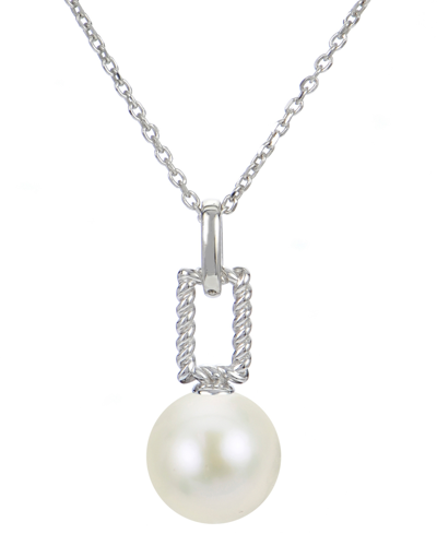 Macy's Cultured Freshwater Pearl (9mm) Twist Square Pendant Necklace In Sterling Silver, 16" + 2" Extender In Silver