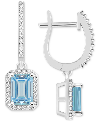 Macy's Aquamarine (1-3/4 Ct. T.w.) & Diamond (1/3 Ct. T.w.) Halo Leverback Drop Earrings In Sterling Silver In Aqua
