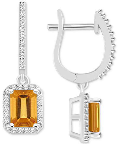 Macy's Rhodolite Garnet (2-1/2 Ct. T.w.) & Diamond (1/3 Ct. T.w.) Halo Leverback Drop Earrings In Sterling In Citrine