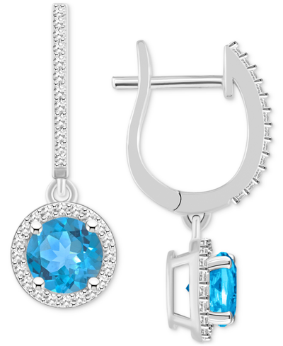 Macy's Rhodolite Garnet (1-7/8 Ct. T.w.) & Diamond (1/3 Ct. T.w.) Leverback Drop Earrings In Sterling Silve In Blue Topaz