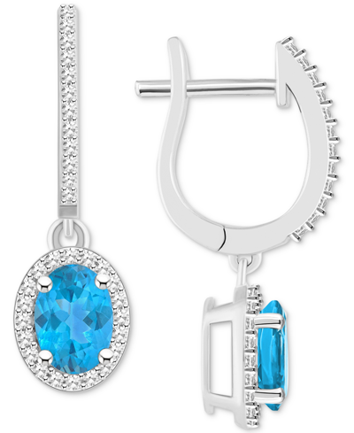 Macy's Rhodolite Garnet (1-7/8 Ct. T.w.) & Diamond (1/3 Ct. T.w.) Leverback Drop Earrings In Sterling Silve In Blue Topaz