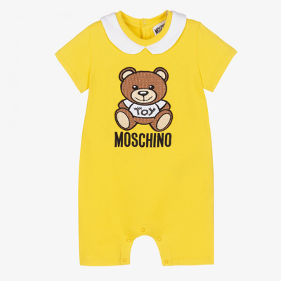 Shop Moschino Baby Yellow Cotton Logo Baby Shortie