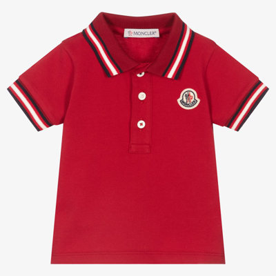 Shop Moncler Boys Red Logo Polo Shirt