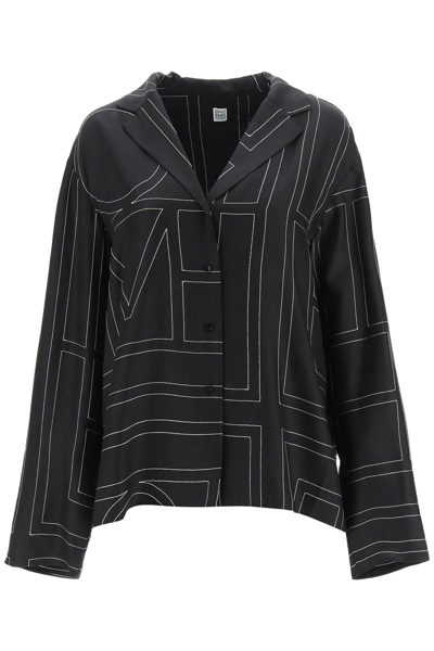 Shop Totême Toteme Silk Twill Pajama Shirt In Black