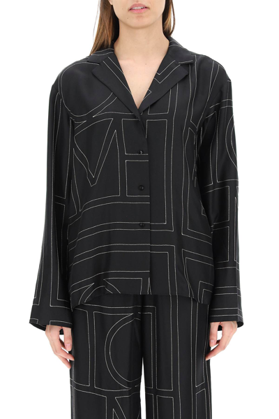 Shop Totême Toteme Silk Twill Pajama Shirt In Black